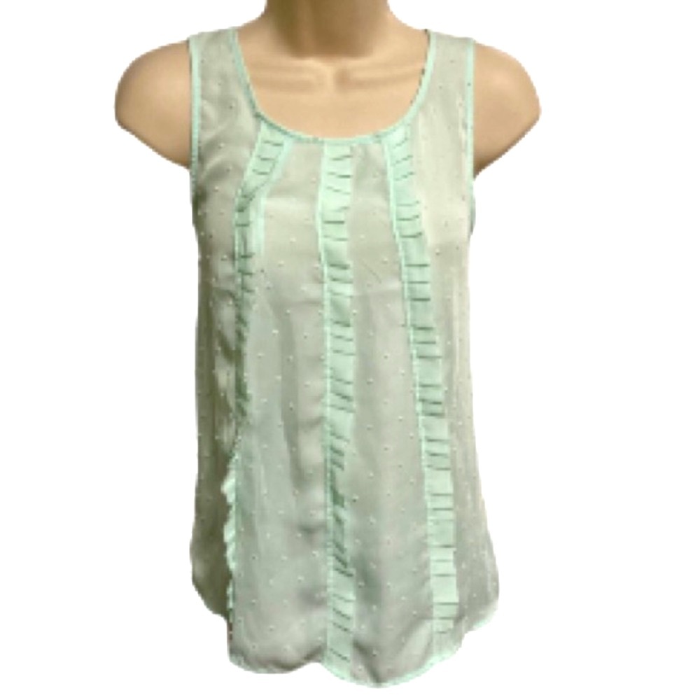 ELLE Ruffled Polka Dot Mint Green Sleeveless Tank Blouse Womens Medium